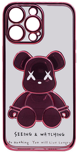 Чехол для iPhone 13 Pro прозрачный с 3D мишкой Розовый 250_100_533493