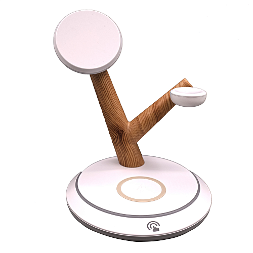 Беспроводная магнитная док-станция для зарядного устройства 3-1, 15W Белая деревянная 250_100_118922