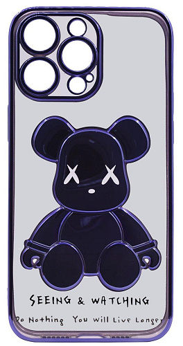 Чехол для iPhone 13 Pro прозрачный с 3D мишкой Синий 250_100_533503