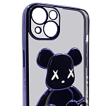 Чехол для iPhone 13 mini прозрачный с 3D мишкой Синий 250_100_533402