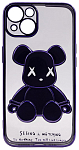 Чехол для iPhone 14 прозрачный с 3D мишкой Фиолетовый 250_100_534251
