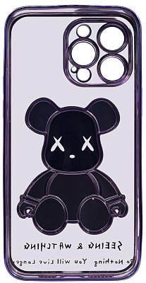 Чехол для iPhone 14 Pro Max прозрачный с 3D мишкой Фиолетовый 400_400_132095
