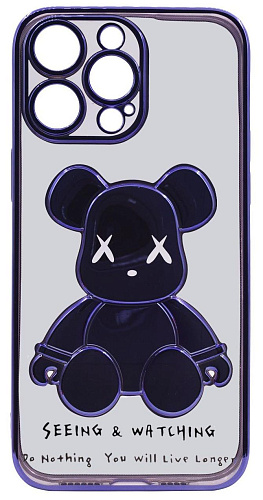 Чехол для iPhone 14 Pro прозрачный с 3D мишкой Фиолетовый 250_100_534116