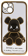 Чехол для iPhone 14 прозрачный с 3D мишкой Золотой 500_191_534240