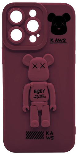 Силиконовый чехол для iPhone 13 Pro с 3D мишкой Бордовый 250_100_532320