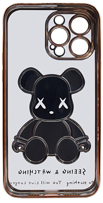 Чехол для iPhone 14 Pro Max прозрачный с 3D мишкой Золотой 400_400_135506