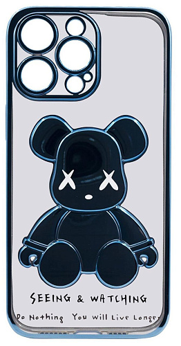 Чехол для iPhone 14 Pro Max прозрачный с 3D мишкой Голубой 250_100_533964