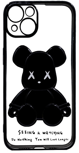 Чехол для iPhone 13 mini прозрачный с 3D мишкой Черный 250_100_533408