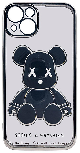 Чехол для iPhone 13 mini прозрачный с 3D мишкой Серебристый 250_100_533398