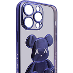 Чехол для iPhone 13 Pro прозрачный с 3D мишкой Синий 250_100_533502