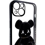 Чехол для iPhone 13 mini прозрачный с 3D мишкой Черный 250_100_131774