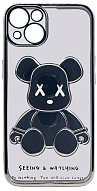 Чехол для iPhone 14 прозрачный с 3D мишкой Серебристый 500_191_534250