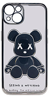 Чехол для iPhone 13 прозрачный с 3D мишкой Серебристый 500_191_533558