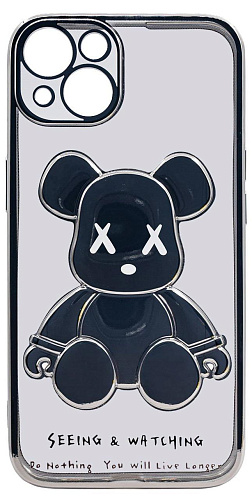 Чехол для iPhone 13 прозрачный с 3D мишкой Серебристый 250_100_533558