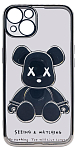 Чехол для iPhone 13 прозрачный с 3D мишкой Серебристый 250_100_533554