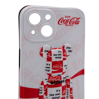 Чехол для iPhone 13 мишка Coca Cola Белый