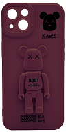Силиконовый чехол для iPhone 14 с 3D мишкой Бордовый 500_191_532631