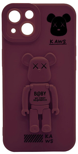Силиконовый чехол для iPhone 14 с 3D мишкой Бордовый 250_100_532631