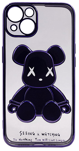 Чехол для iPhone 14 Plus прозрачный с 3D мишкой Фиолетовый 250_100_533777