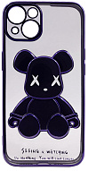 Чехол для iPhone 13 mini прозрачный с 3D мишкой Синий 500_191_533403