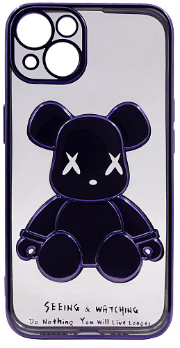 Чехол для iPhone 13 mini прозрачный с 3D мишкой Синий 250_100_533403
