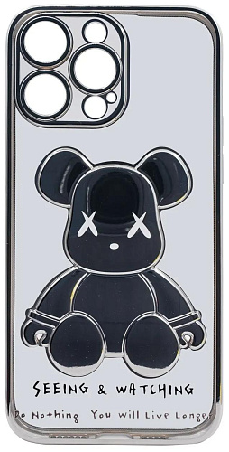 Чехол для iPhone 13 Pro прозрачный с 3D мишкой Серебристый 250_100_533498