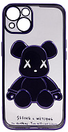 Чехол для iPhone 13 прозрачный с 3D мишкой Синий 500_191_533563