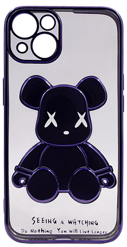Чехол для iPhone 13 прозрачный с 3D мишкой Синий 250_100_533563