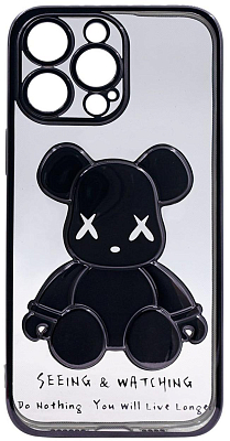 Чехол для iPhone 14 Pro Max прозрачный с 3D мишкой Черный 400_400_533989