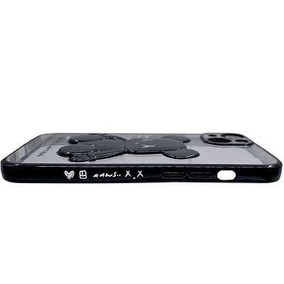 Чехол для iPhone 13 прозрачный с 3D мишкой Черный 400_400_131764