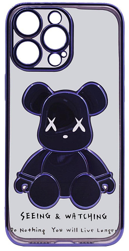 Чехол для iPhone 13 Pro Max прозрачный с 3D мишкой Синий 250_100_533443