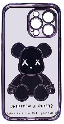 Чехол для iPhone 13 Pro прозрачный с 3D мишкой Синий 400_400_132381