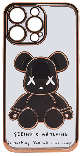 Чехол для iPhone 13 Pro Max прозрачный с 3D мишкой Золотой 250_100_533428
