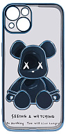 Чехол для iPhone 13 mini прозрачный с 3D мишкой Голубой 500_191_533383