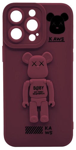 Силиконовый чехол для iPhone 13 Pro Max с 3D мишкой Бордовый 250_100_532313