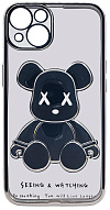 Чехол для iPhone 14 Plus прозрачный с 3D мишкой Серебристый 500_191_533772