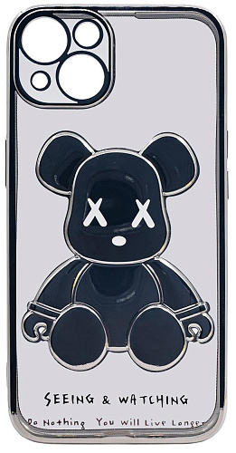 Чехол для iPhone 14 Plus прозрачный с 3D мишкой Серебристый 250_100_533772