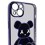 Чехол для iPhone 14 прозрачный с 3D мишкой Фиолетовый 250_100_534254