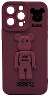 Силиконовый чехол для iPhone 14 Pro с 3D мишкой Бордовый 500_191_532531