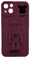 Силиконовый чехол для iPhone 14 Plus с 3D мишкой Бордовый 500_191_532366
