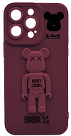 Силиконовый чехол для iPhone 14 Pro Max с 3D мишкой Бордовый 500_191_532431