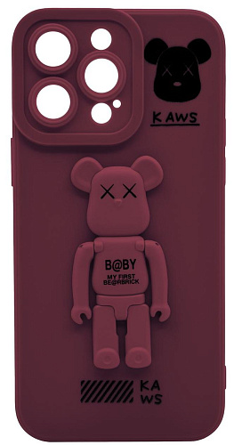 Силиконовый чехол для iPhone 14 Pro Max с 3D мишкой Бордовый 250_100_532431