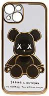 Чехол для iPhone 13 прозрачный с 3D мишкой Золотой 500_191_533548