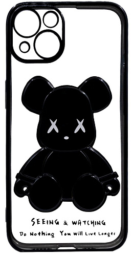 Чехол для iPhone 13 прозрачный с 3D мишкой Черный 250_100_533568