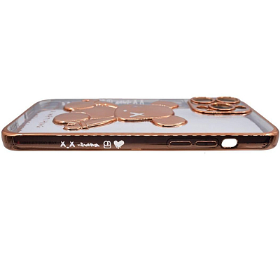 Чехол для iPhone 14 Pro Max прозрачный с 3D мишкой Золотой 400_400_135507