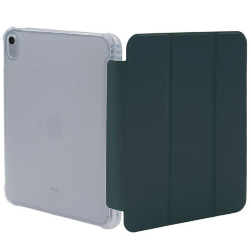 Прозрачный чехол-книжка для iPad 10 с тройным загибом Темно-зеленый 250_100_180625