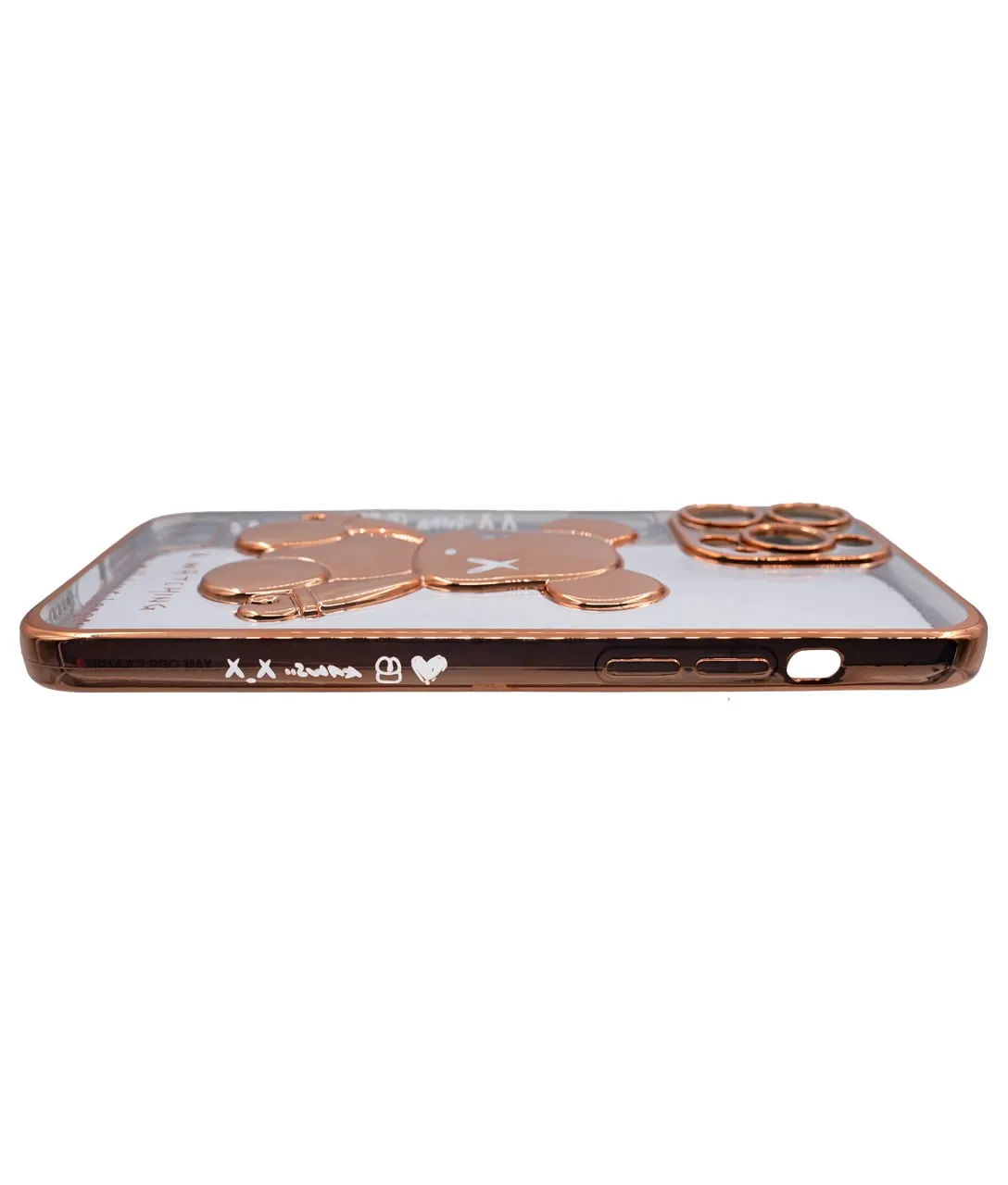 Чехол для iPhone 13 Pro Max прозрачный с 3D мишкой Золотой